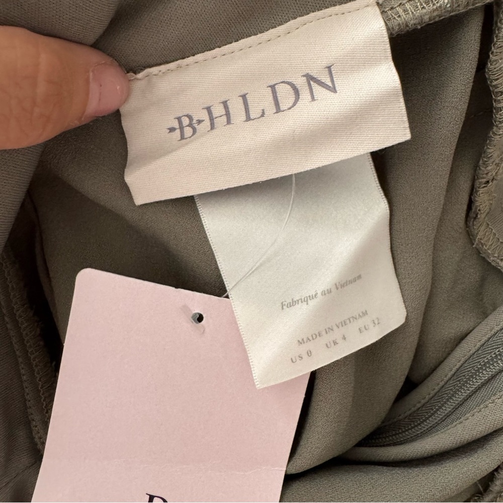 BHLDN NWT Anthropologie Piper V-Neck Side Slit Satin Gown Dress Size 0 Moss - Picture 6 of 10